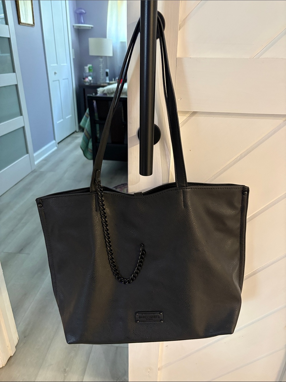 Everyday Black Tote with Chain Accent